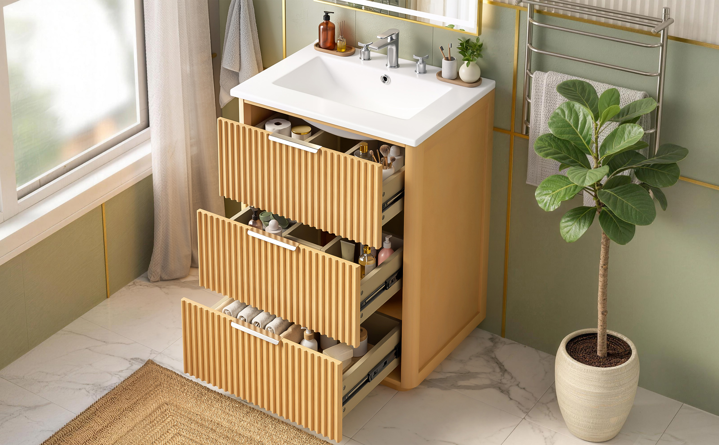 Bathroom Vanity, 24 Inch, Ceramic Sink