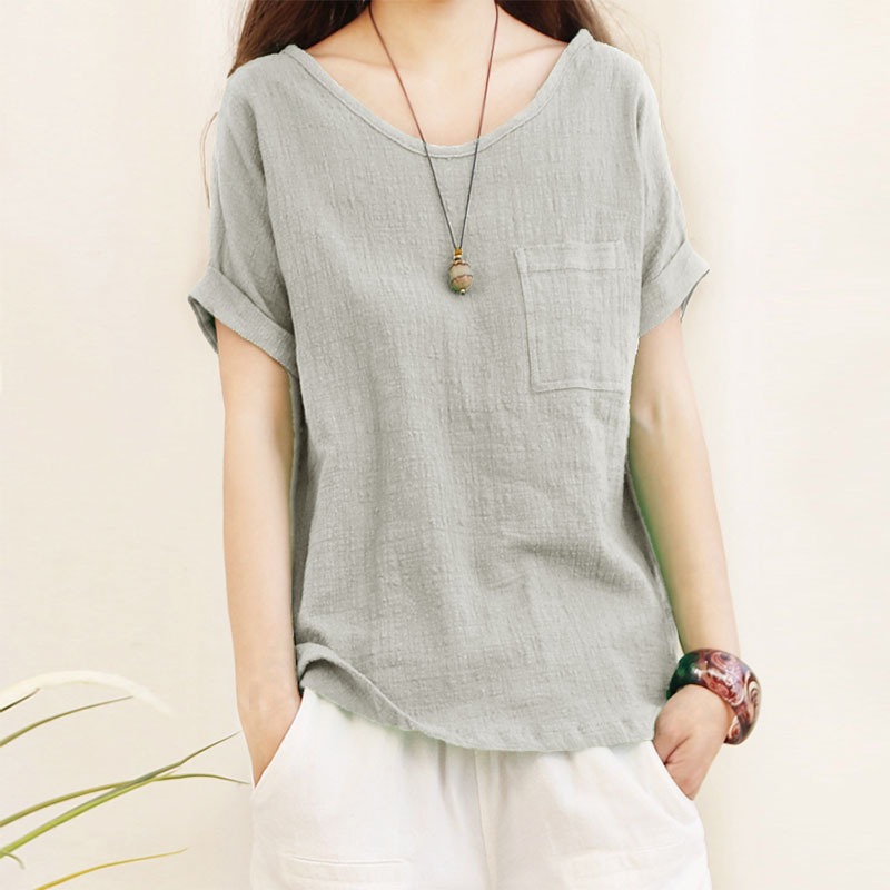Womens Top Minimalist Cotton-linen