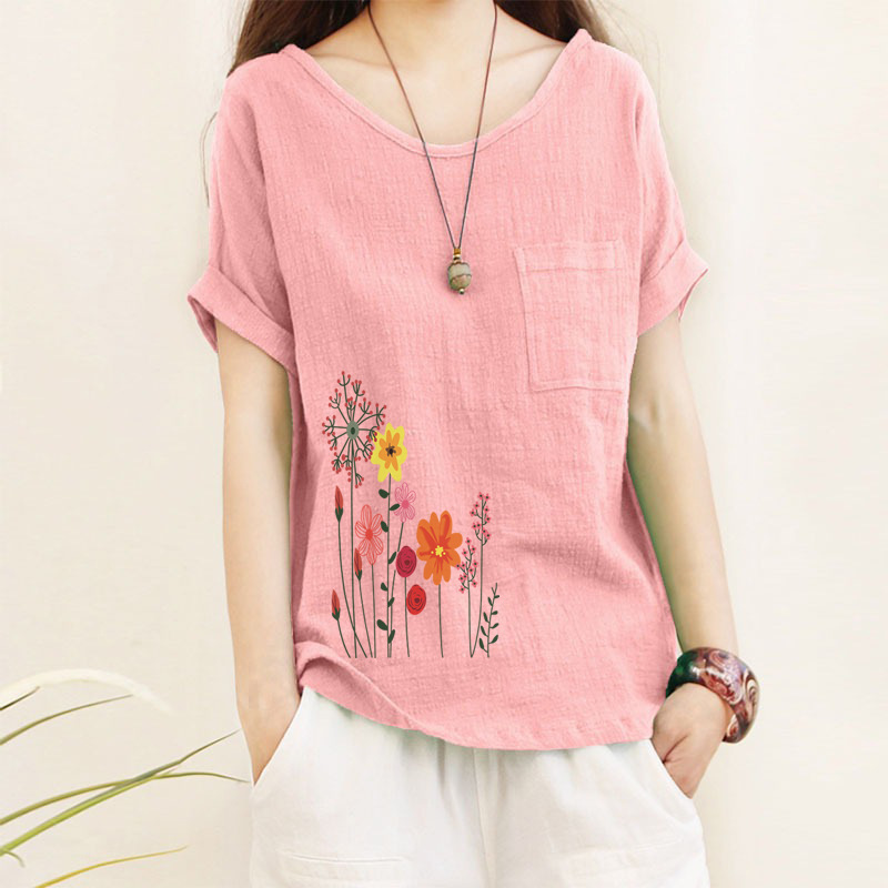 Womens Top Minimalist Cotton-linen