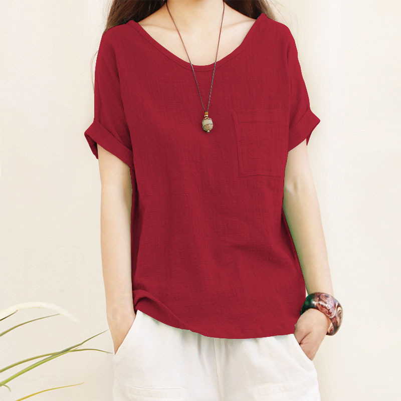 Womens Top Minimalist Cotton-linen