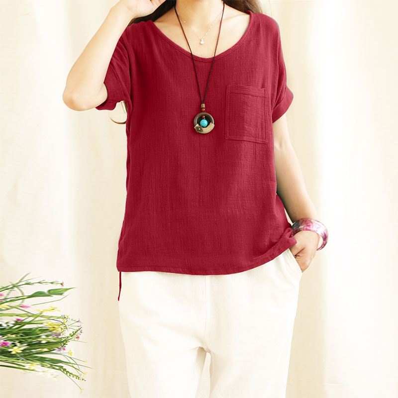 Womens Top Minimalist Cotton-linen