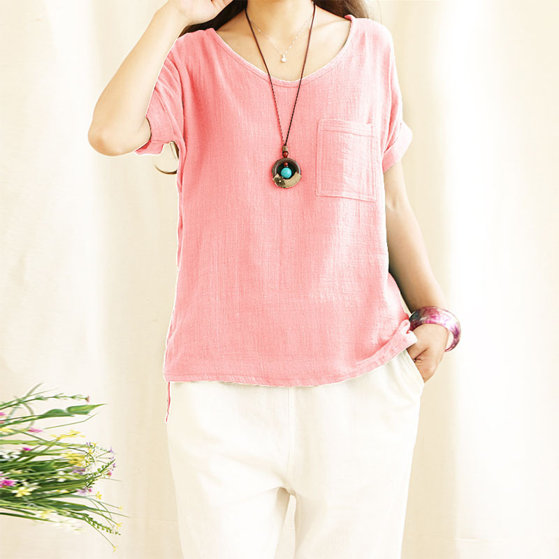 Womens Top Minimalist Cotton-linen