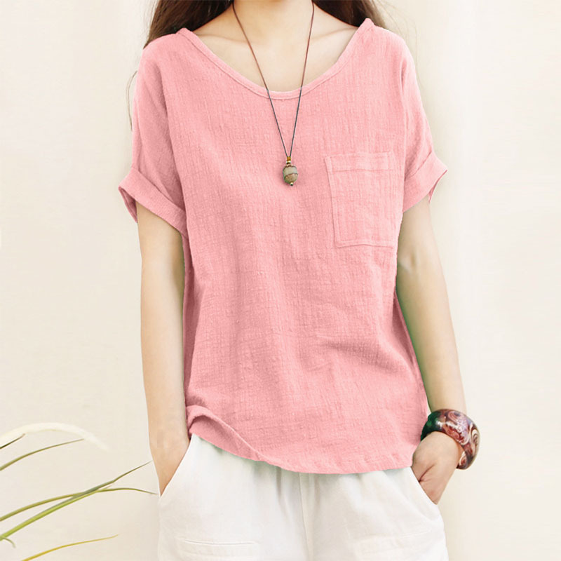 Womens Top Minimalist Cotton-linen
