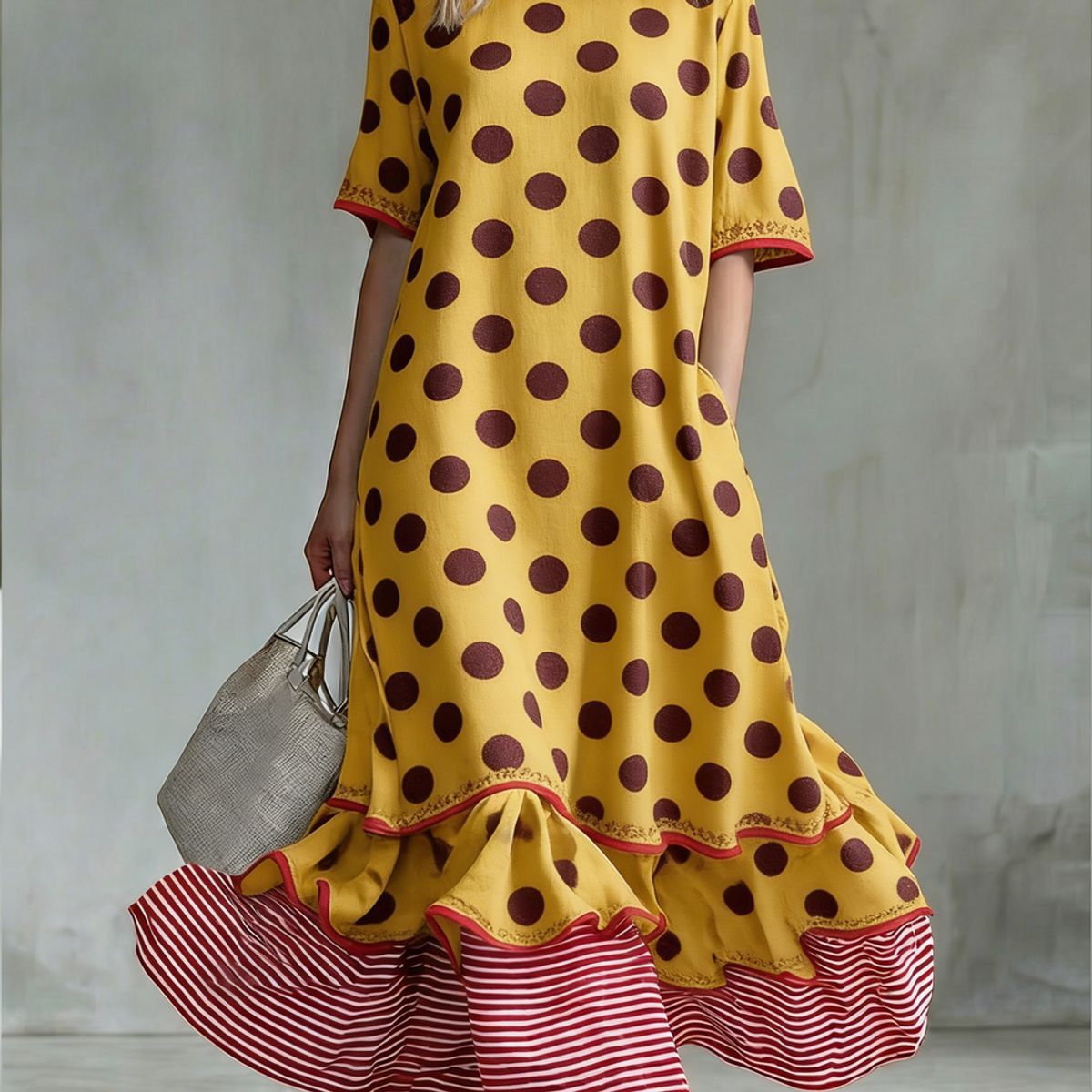 Womens Linen Contrast-striped Dress
