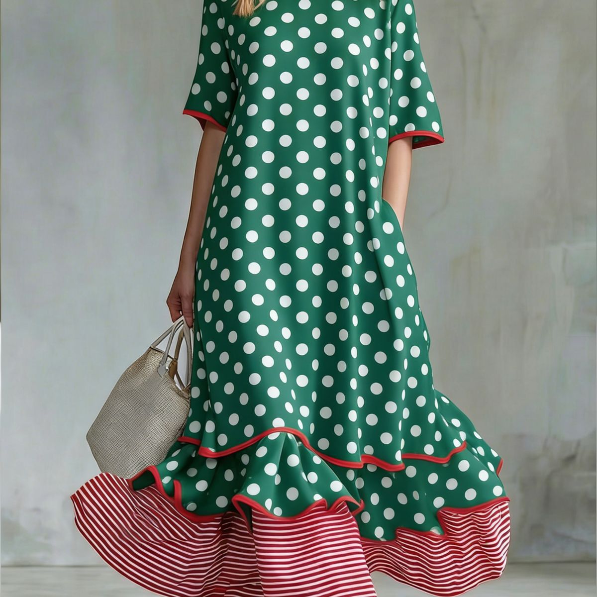 Womens Linen Contrast-striped Dress