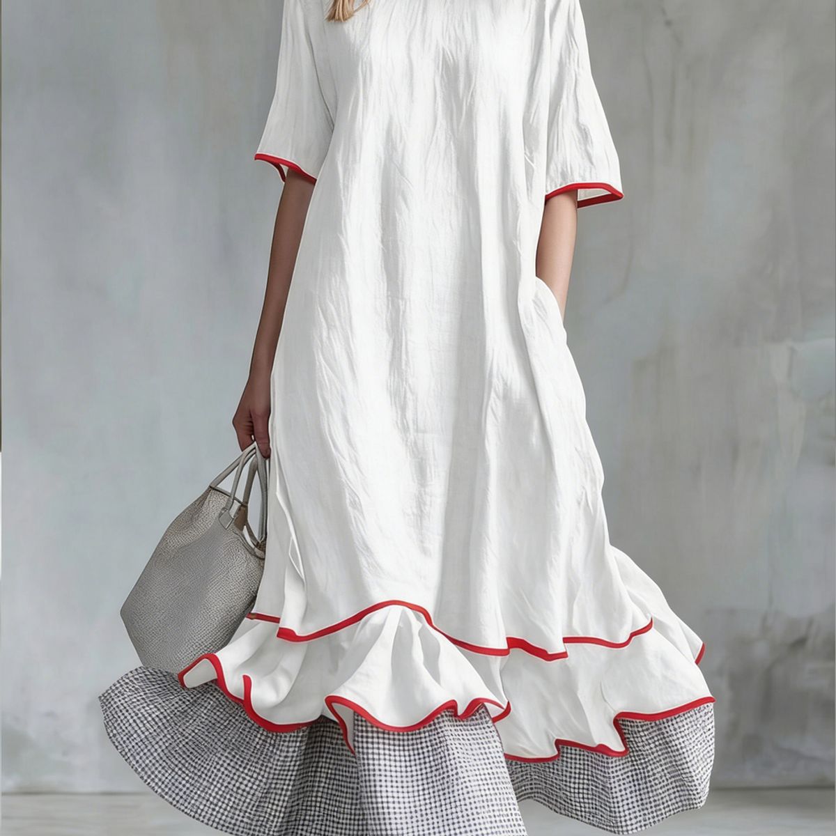 Womens Linen Contrast-striped Dress