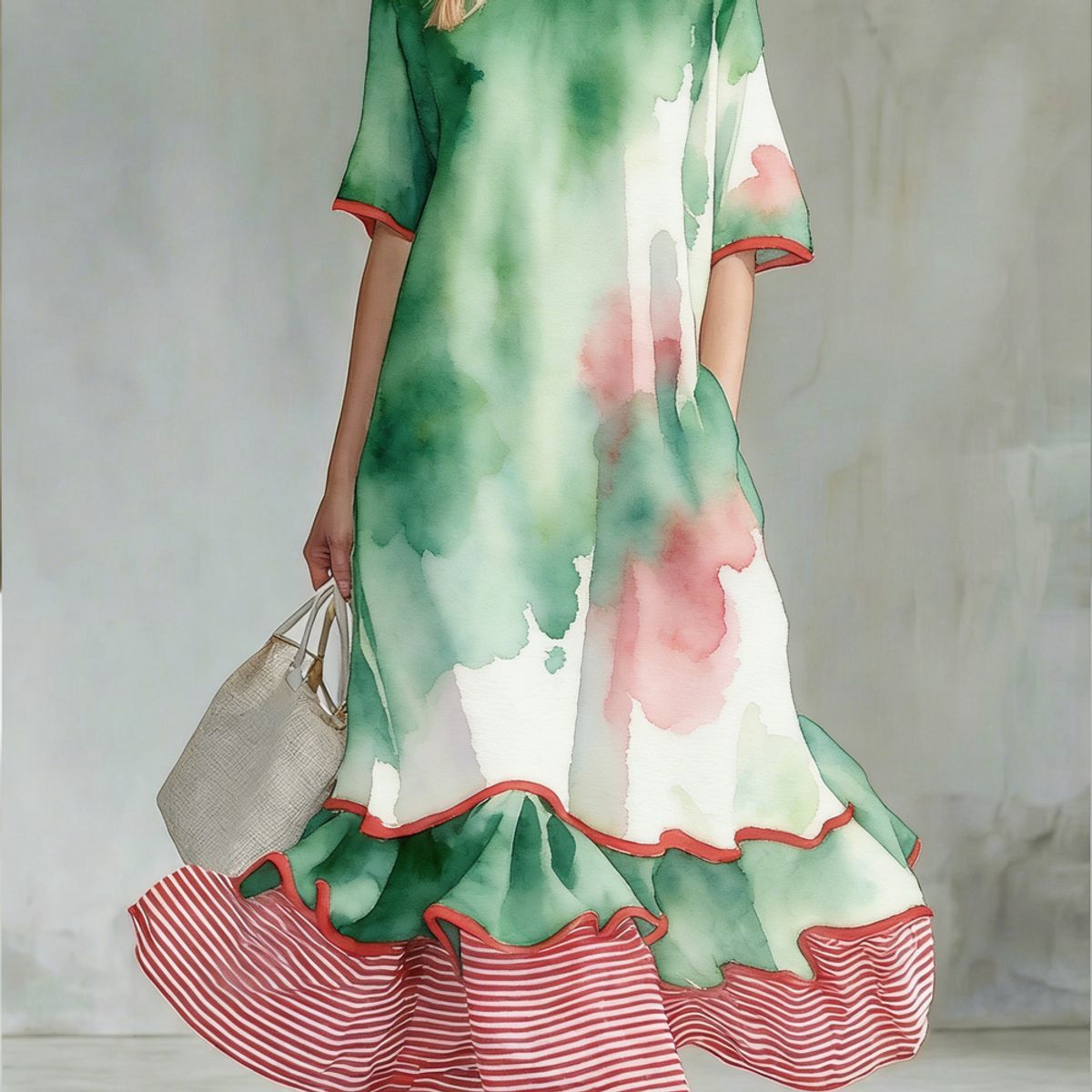 Womens Linen Contrast-striped Dress