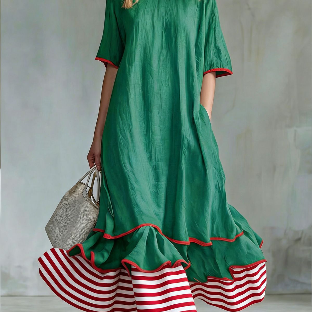 Womens Linen Contrast-striped Dress