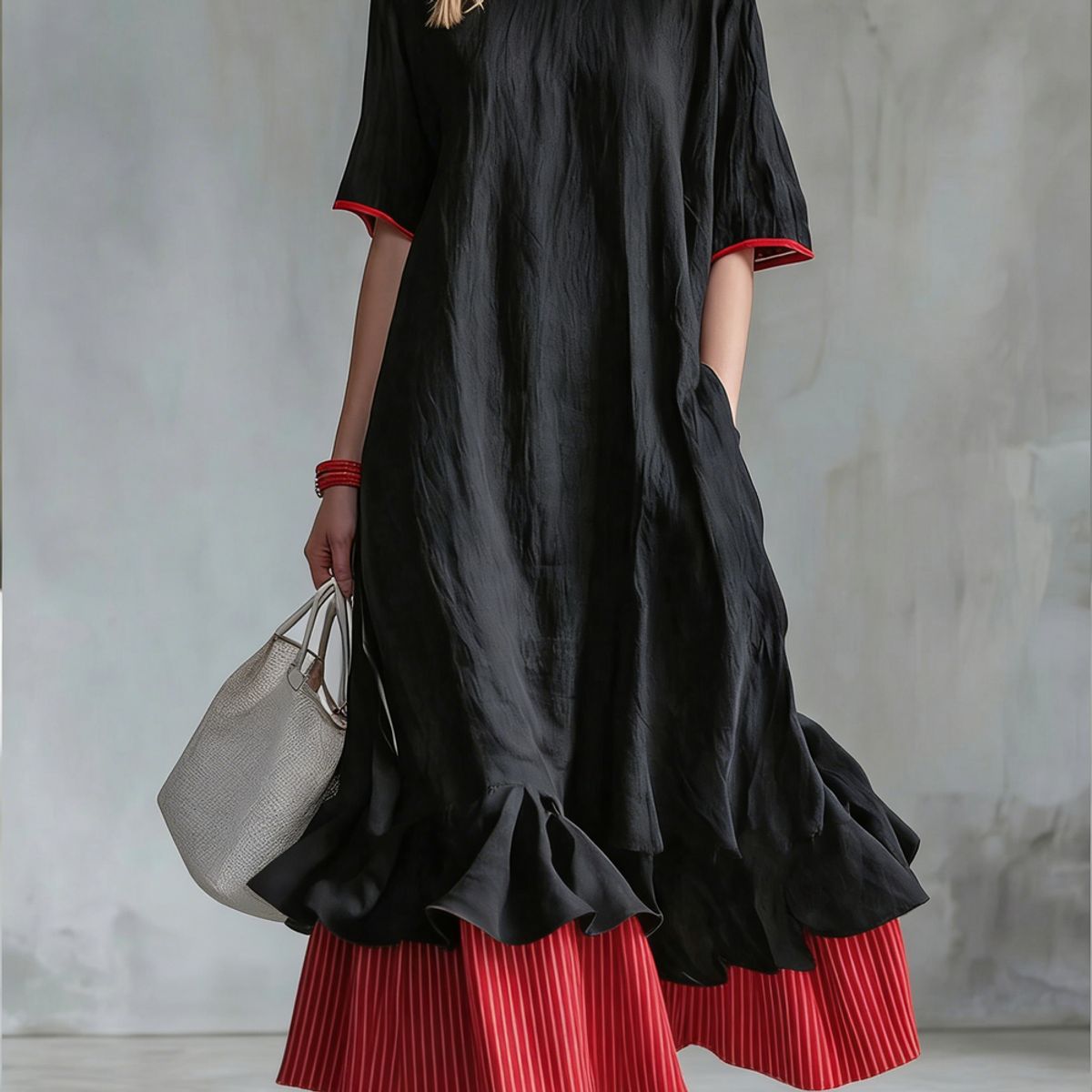 Womens Linen Contrast-striped Dress