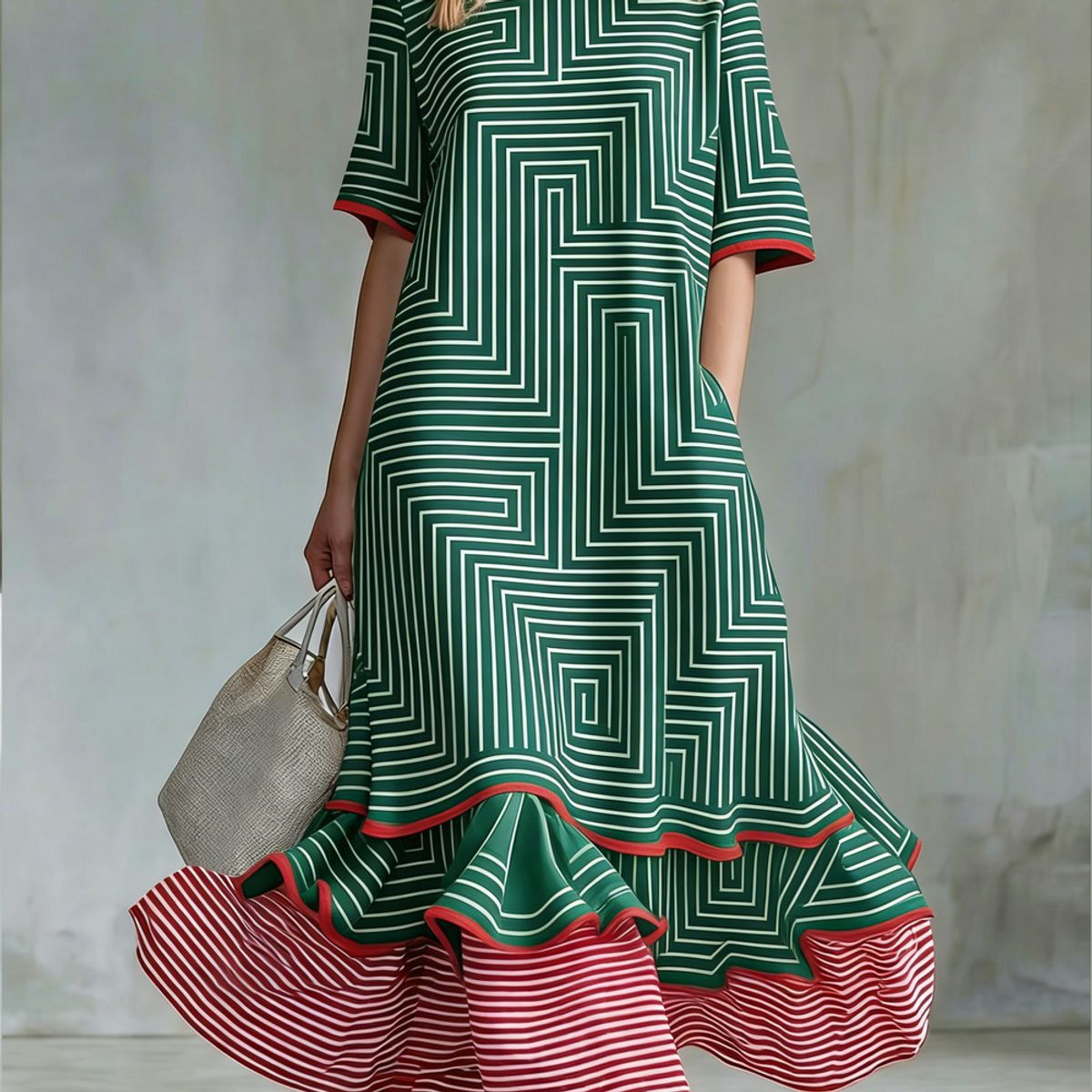 Womens Linen Contrast-striped Dress