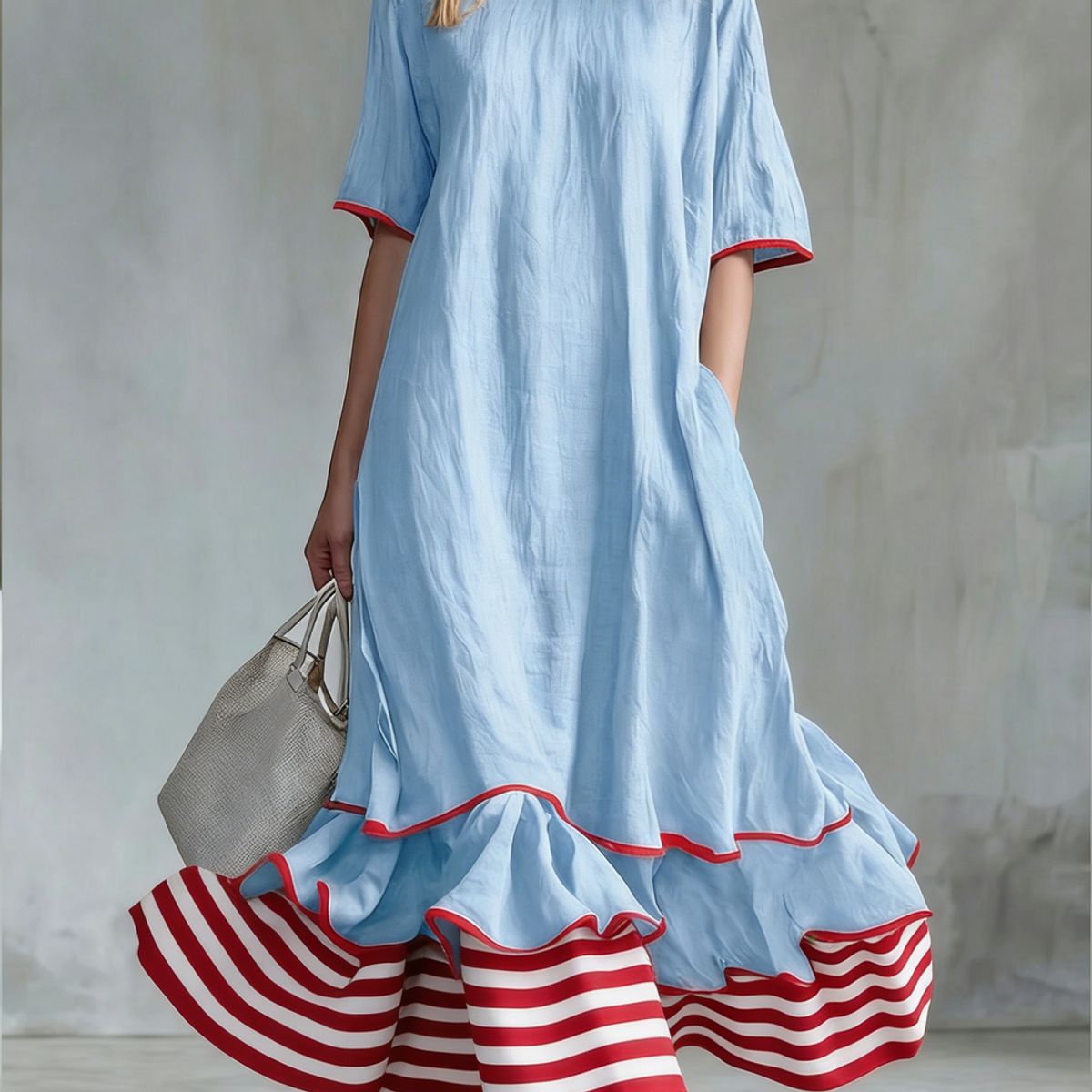Womens Linen Contrast-striped Dress