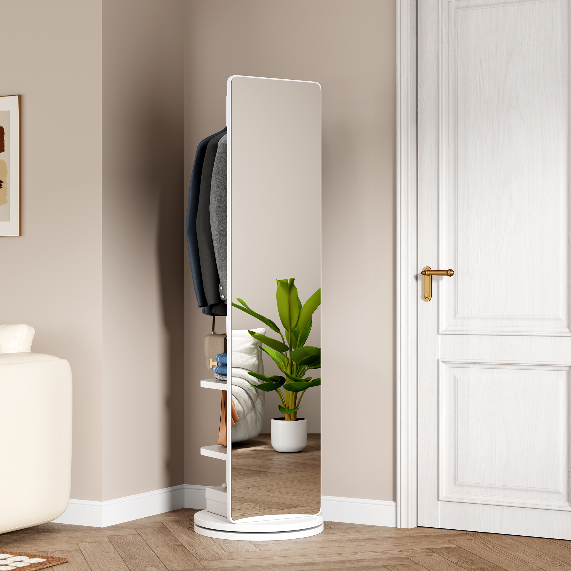 Rotating Full Length Mirror Solid Wood