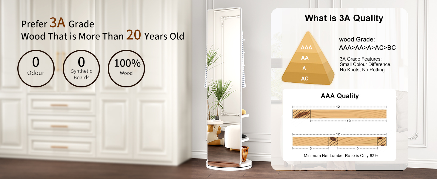 Rotating Full Length Mirror Solid Wood