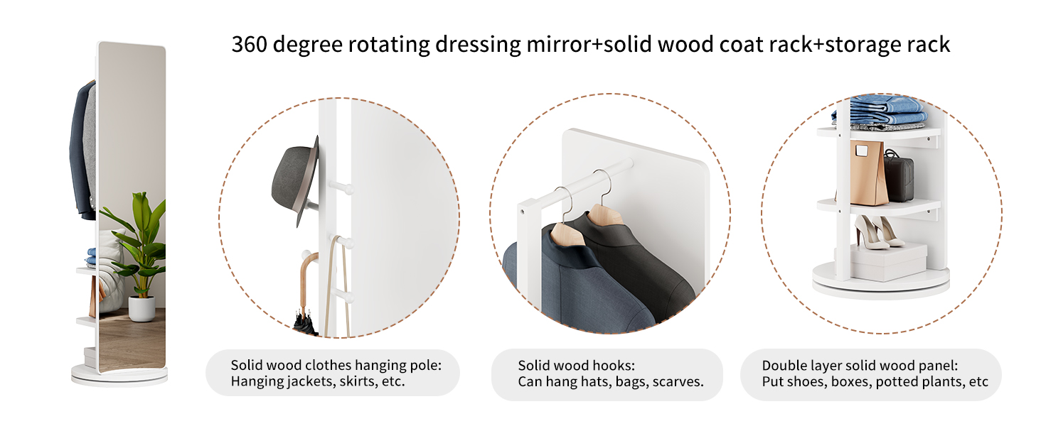 Rotating Full Length Mirror Solid Wood