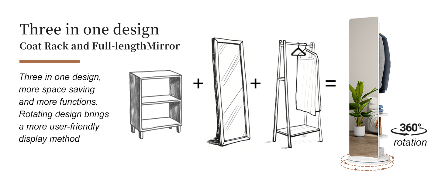 Rotating Full Length Mirror Solid Wood