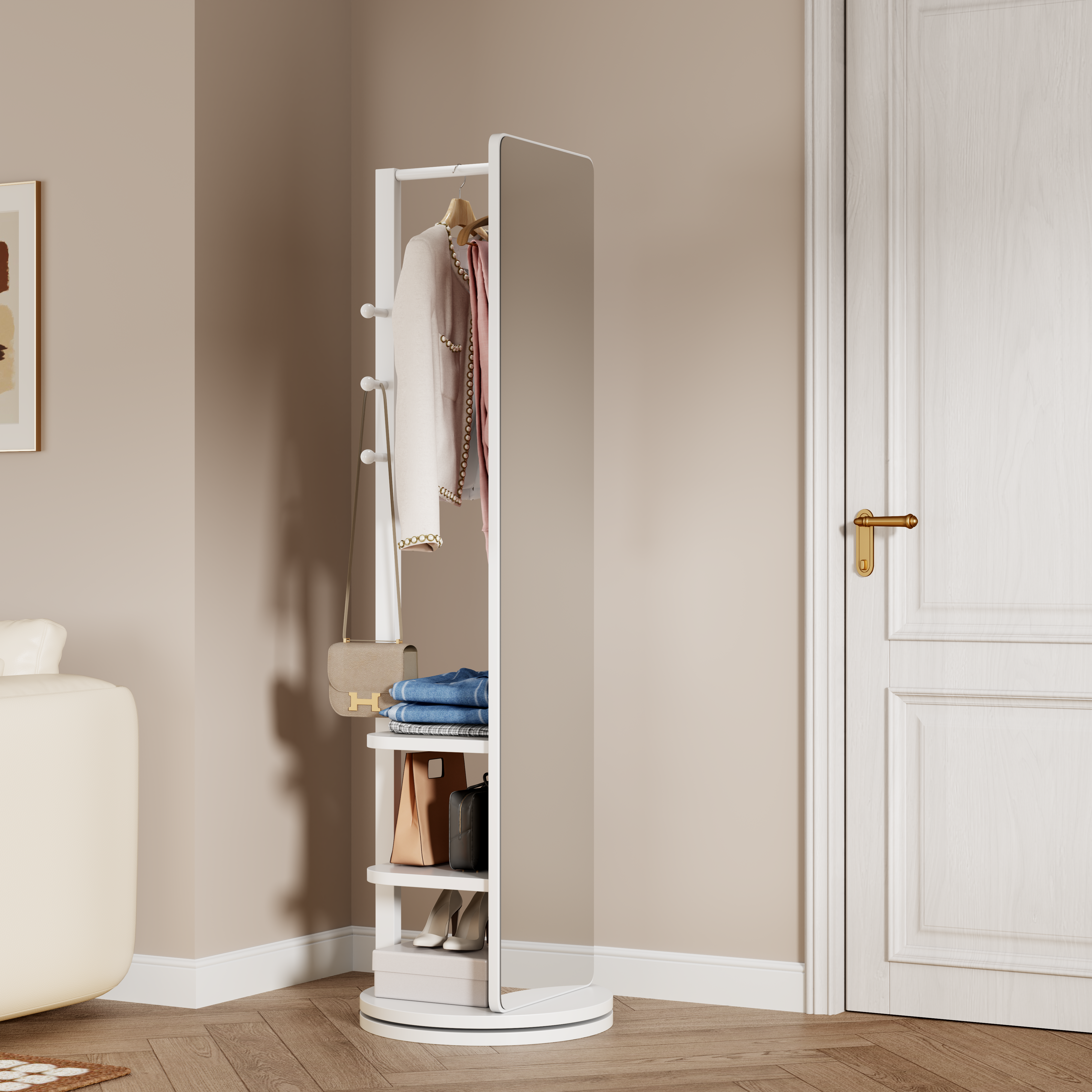 Rotating Full Length Mirror Solid Wood