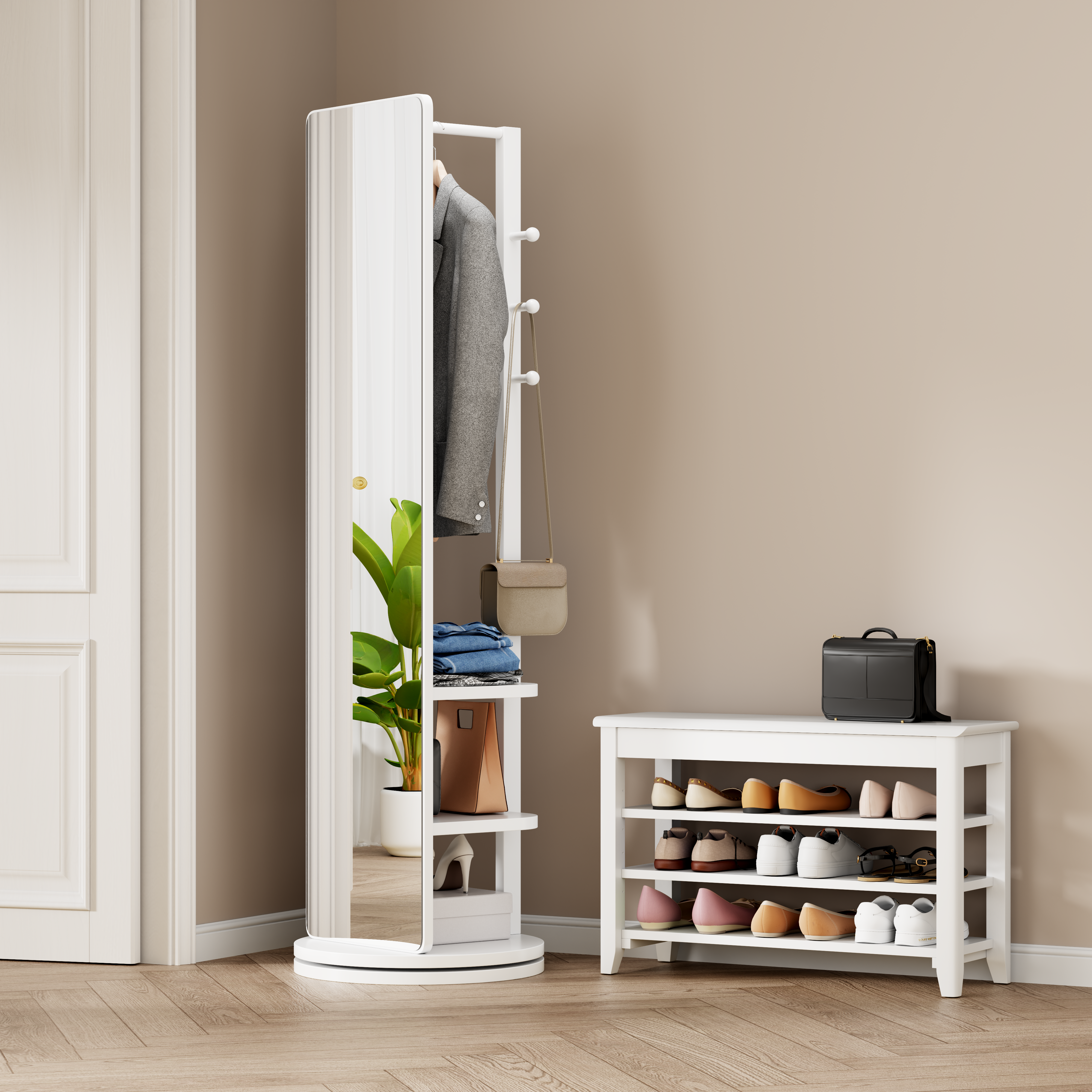 Rotating Full Length Mirror Solid Wood