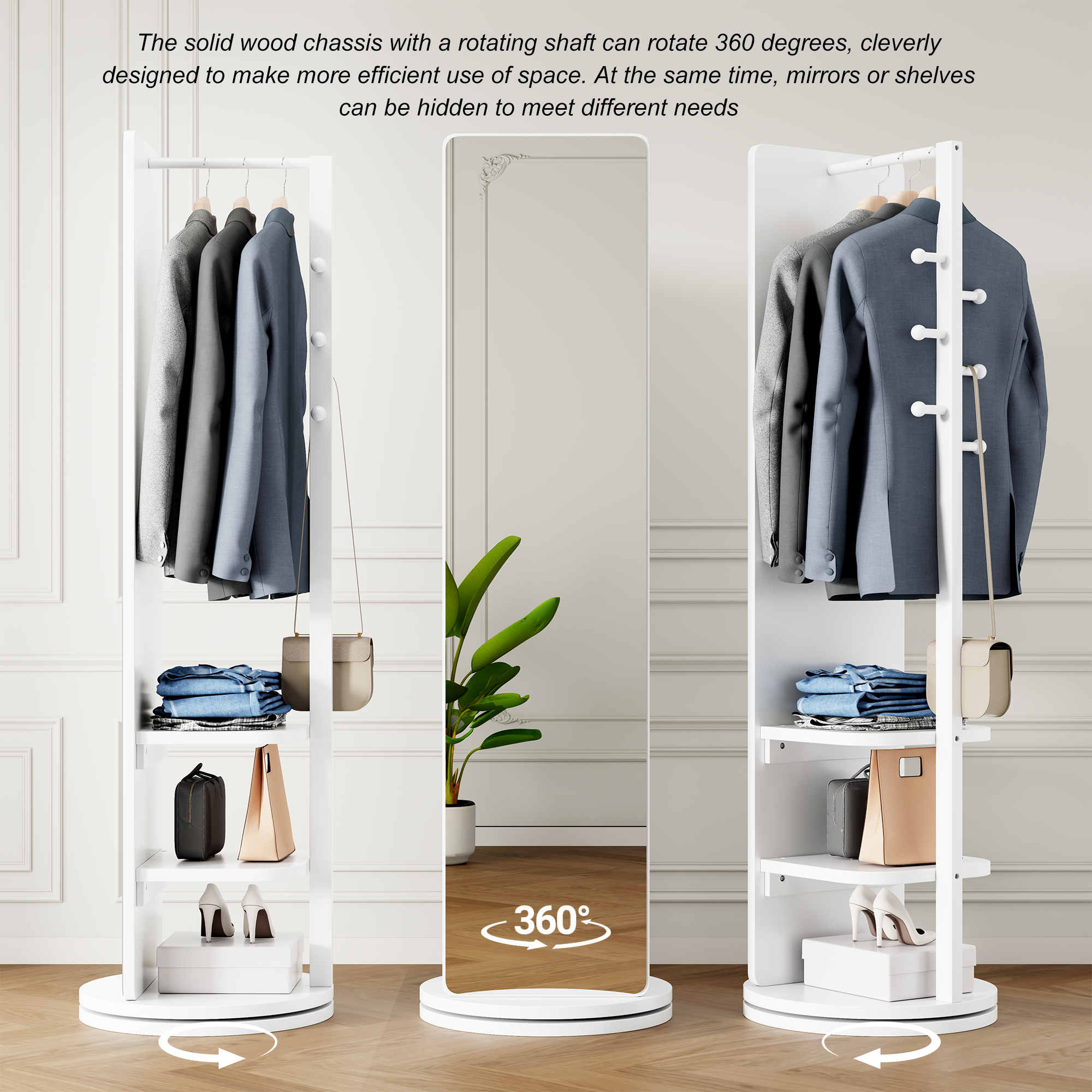 Rotating Full Length Mirror Solid Wood