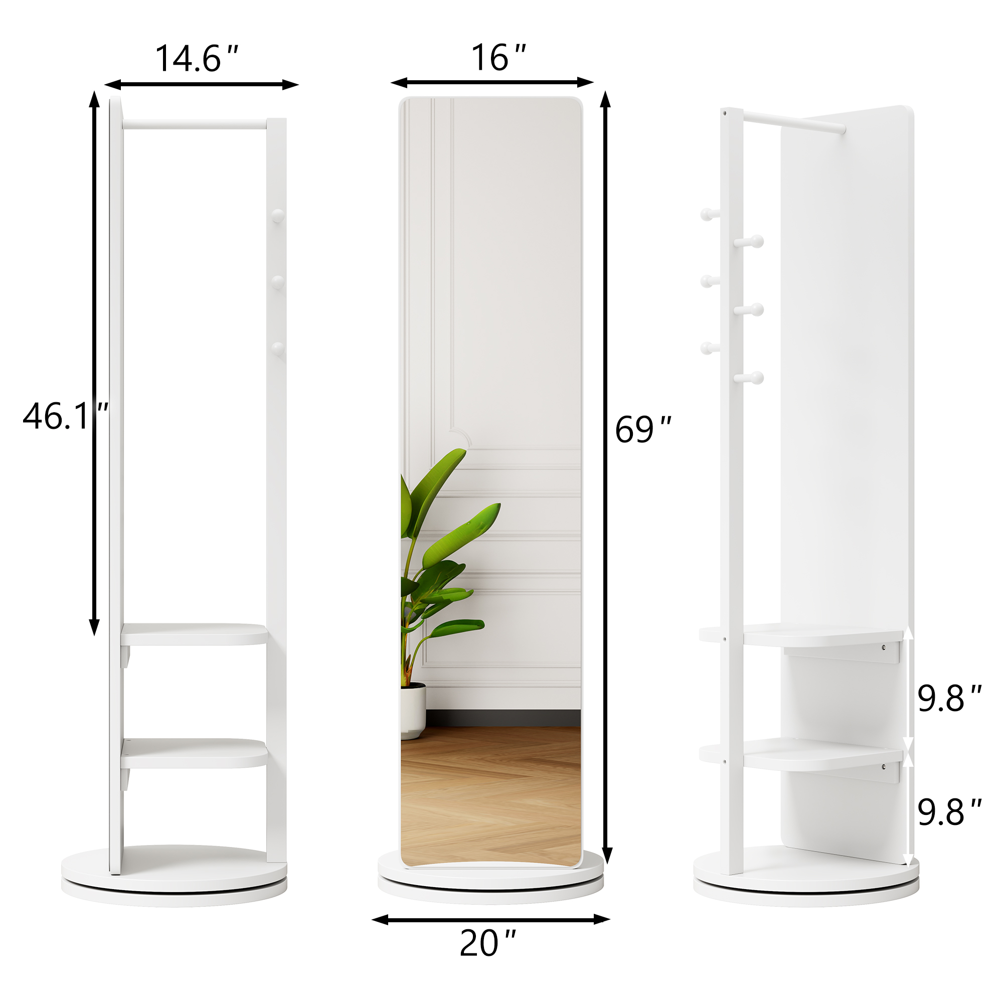 Rotating Full Length Mirror Solid Wood