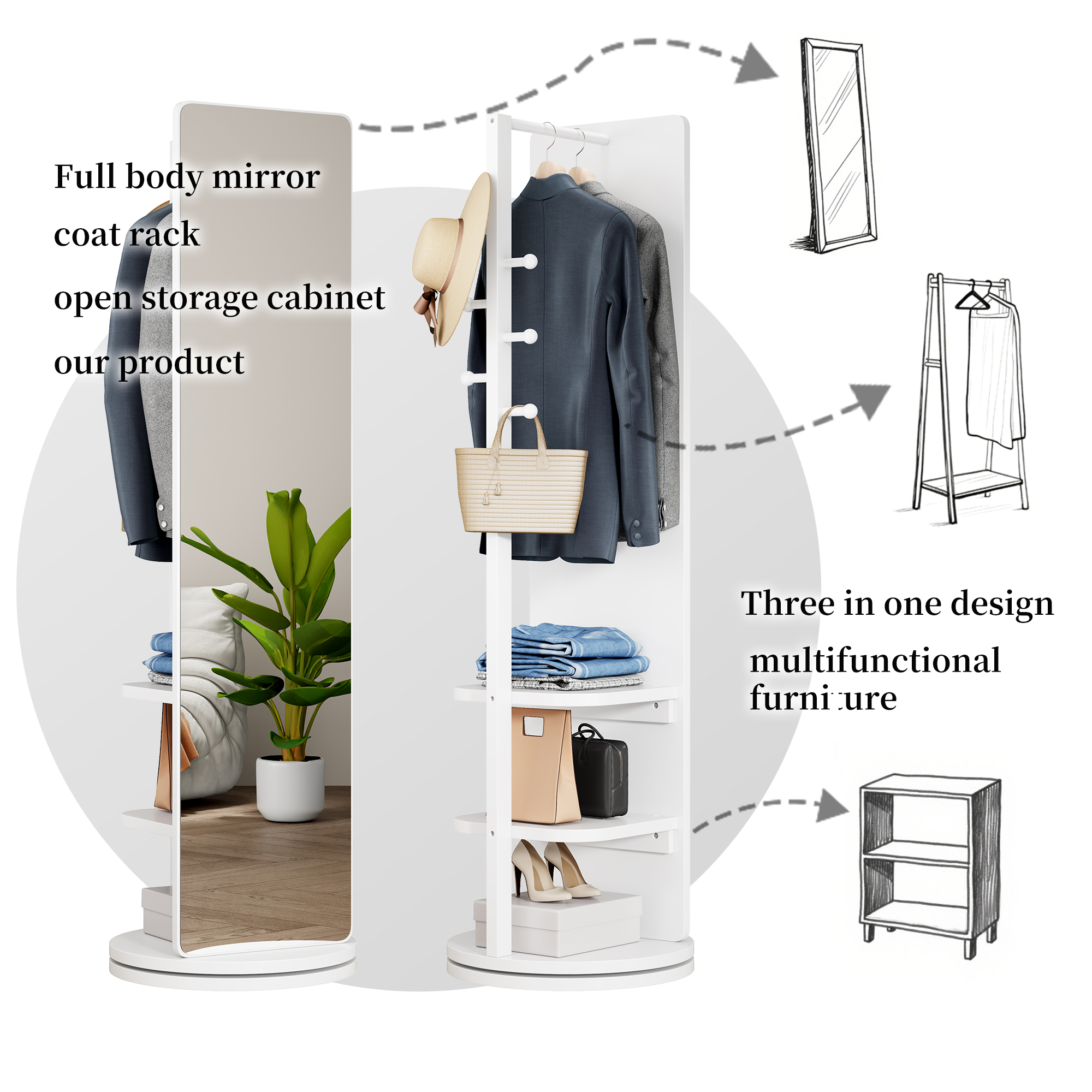 Rotating Full Length Mirror Solid Wood