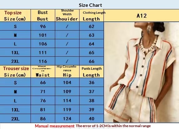 Womens Striped Shirt Shorts Set Short-sleeve