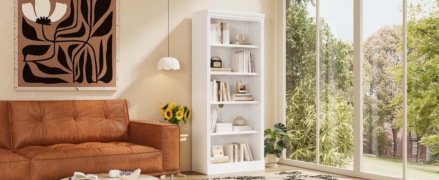 Bookcase 5-Tier Wood White