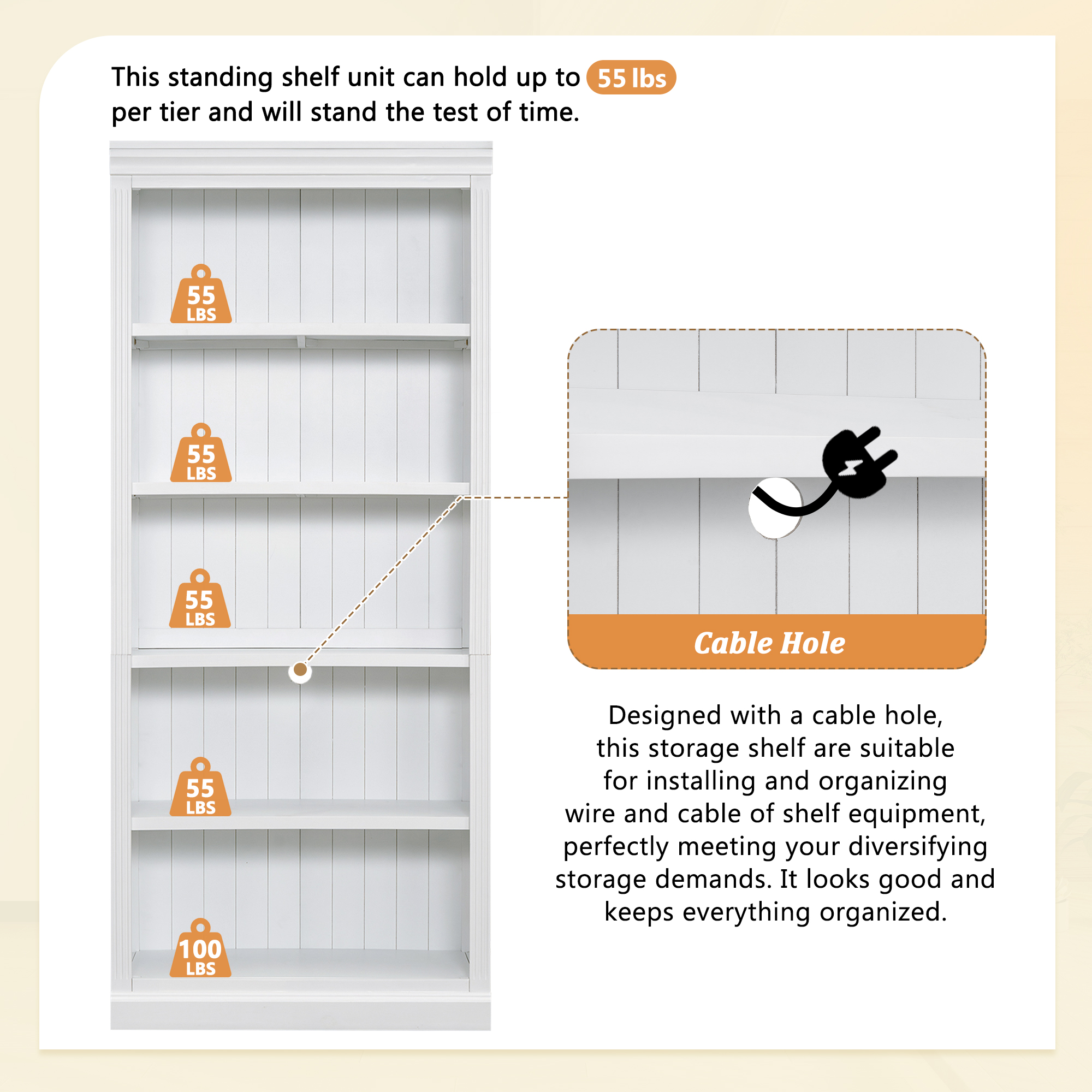 Bookcase 5-Tier Wood White