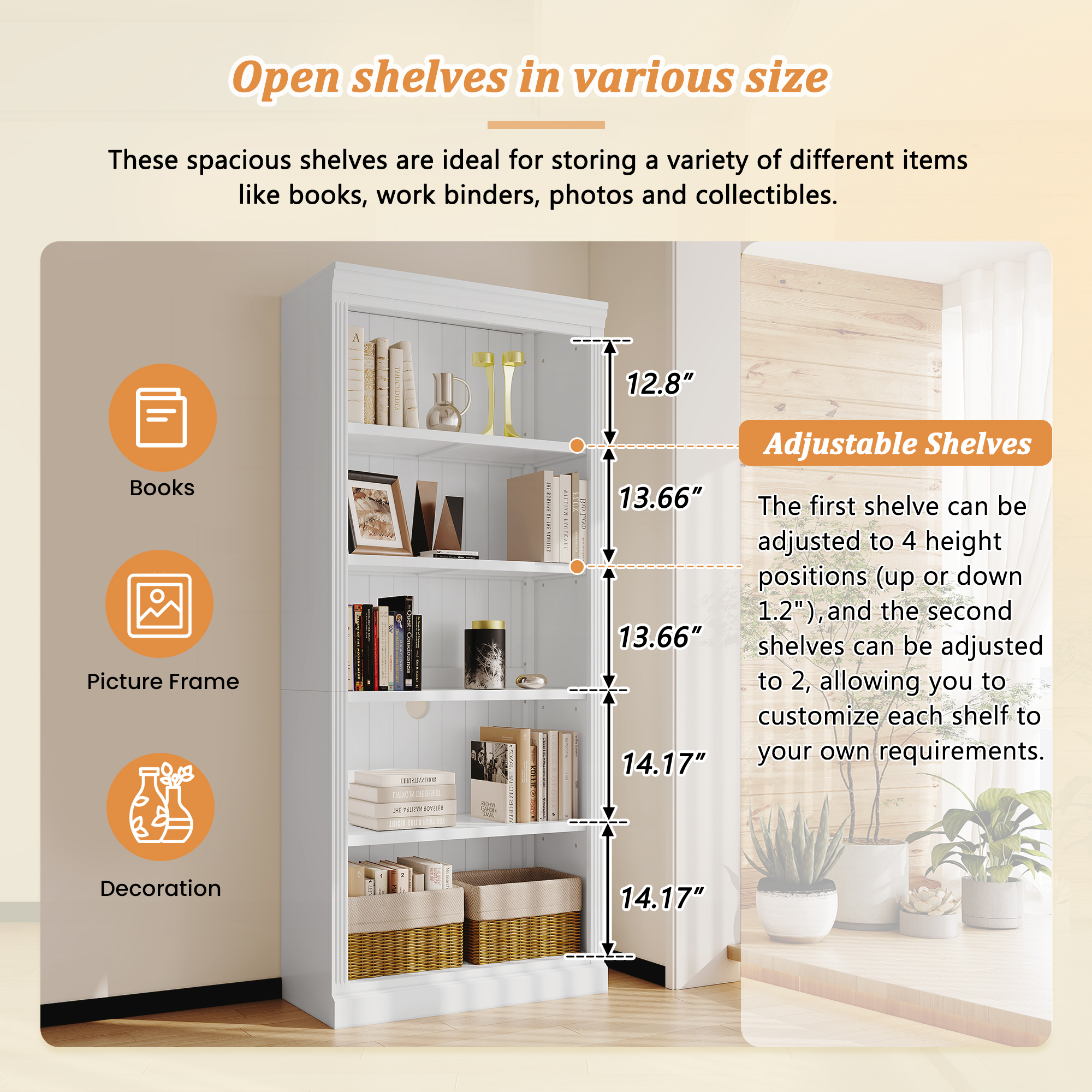Bookcase 5-Tier Wood White