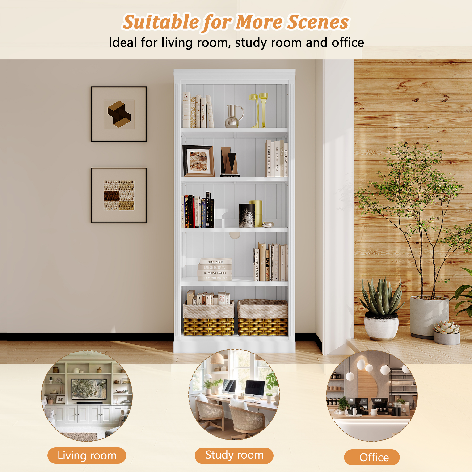 Bookcase 5-Tier Wood White