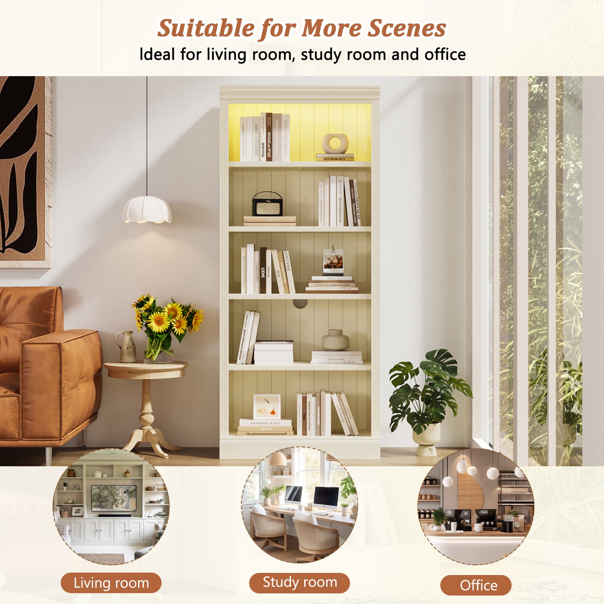 Wood Bookcase Suite 5-Tier Adjustable