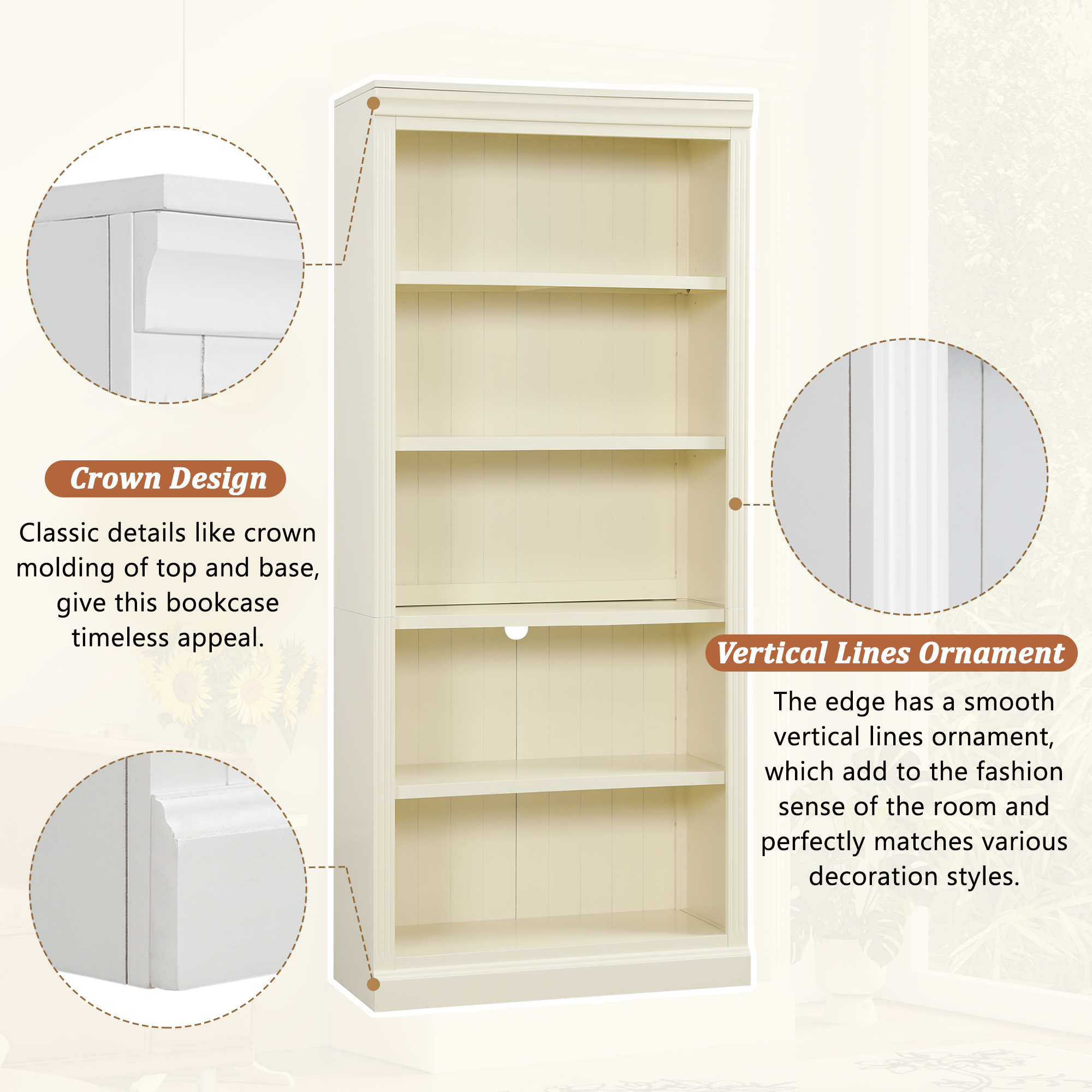 Wood Bookcase Suite 5-Tier Adjustable