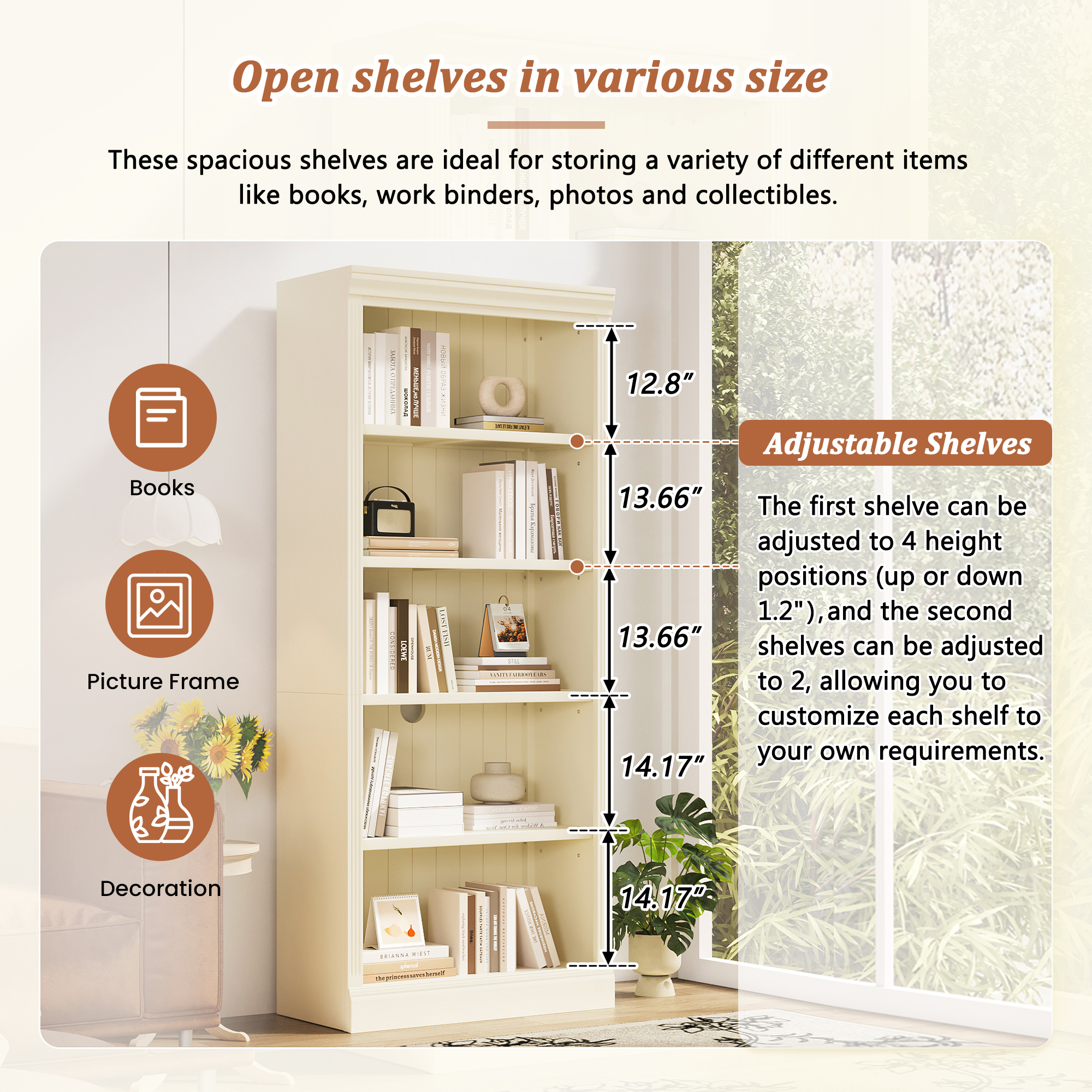 Wood Bookcase Suite 5-Tier Adjustable