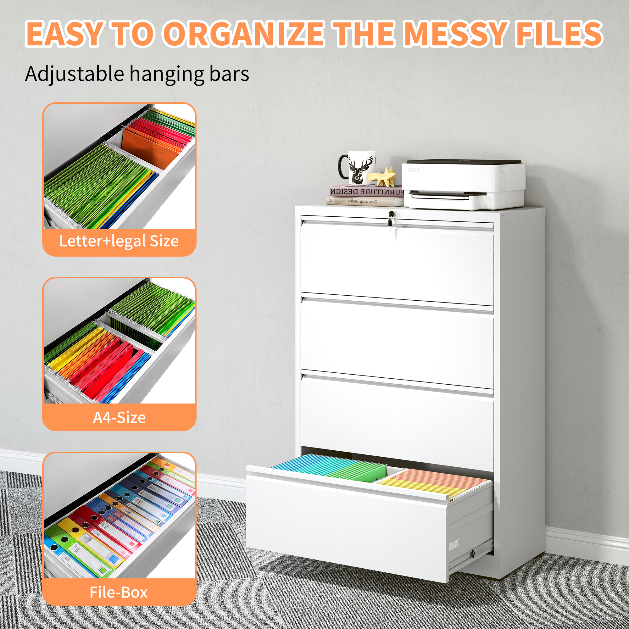 Lateral File Cabinet 4 Drawer Metal