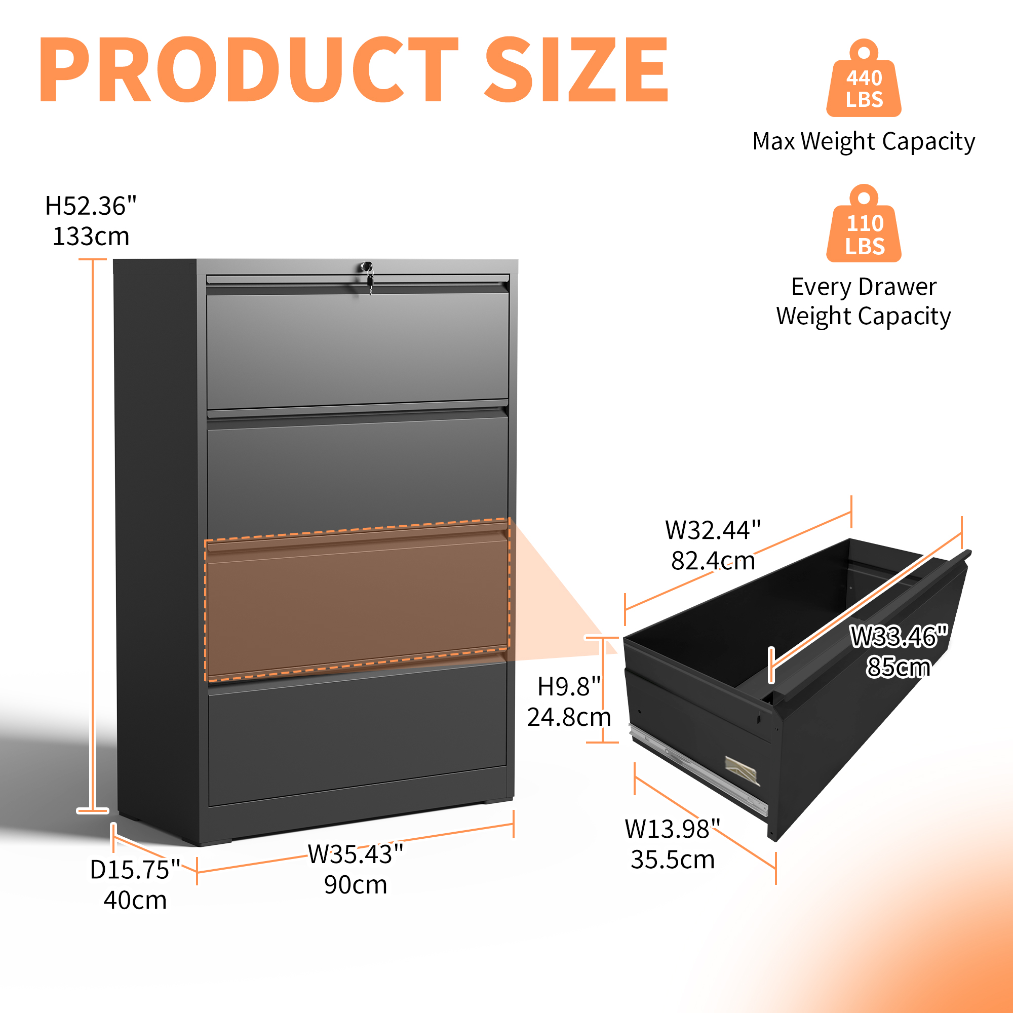 Lateral File Cabinet 4 Drawer Metal