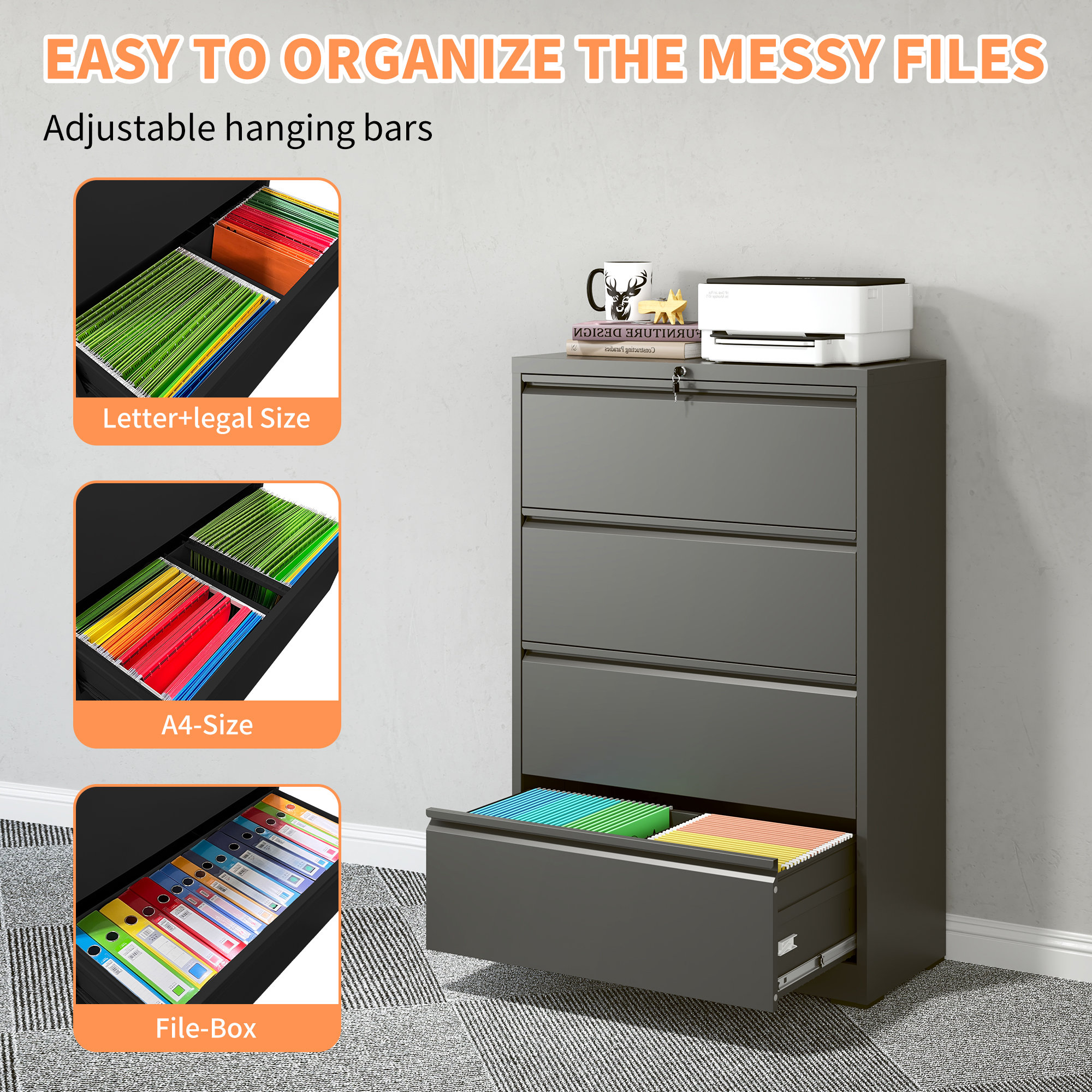 Lateral File Cabinet 4 Drawer Metal