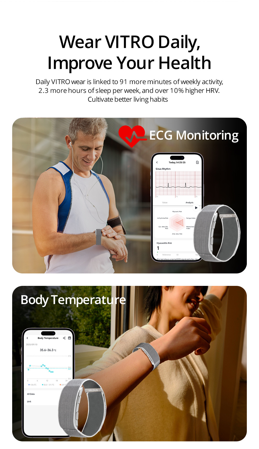 VITRO Smartwatch, Screenless ECG Monitoring
