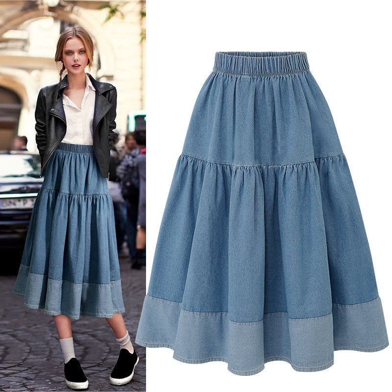 Plus-size Denim Skirt Flared Hem