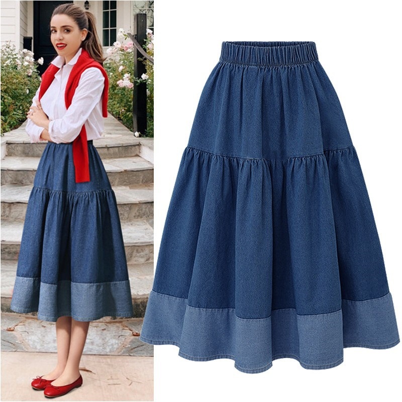 Plus-size Denim Skirt Flared Hem