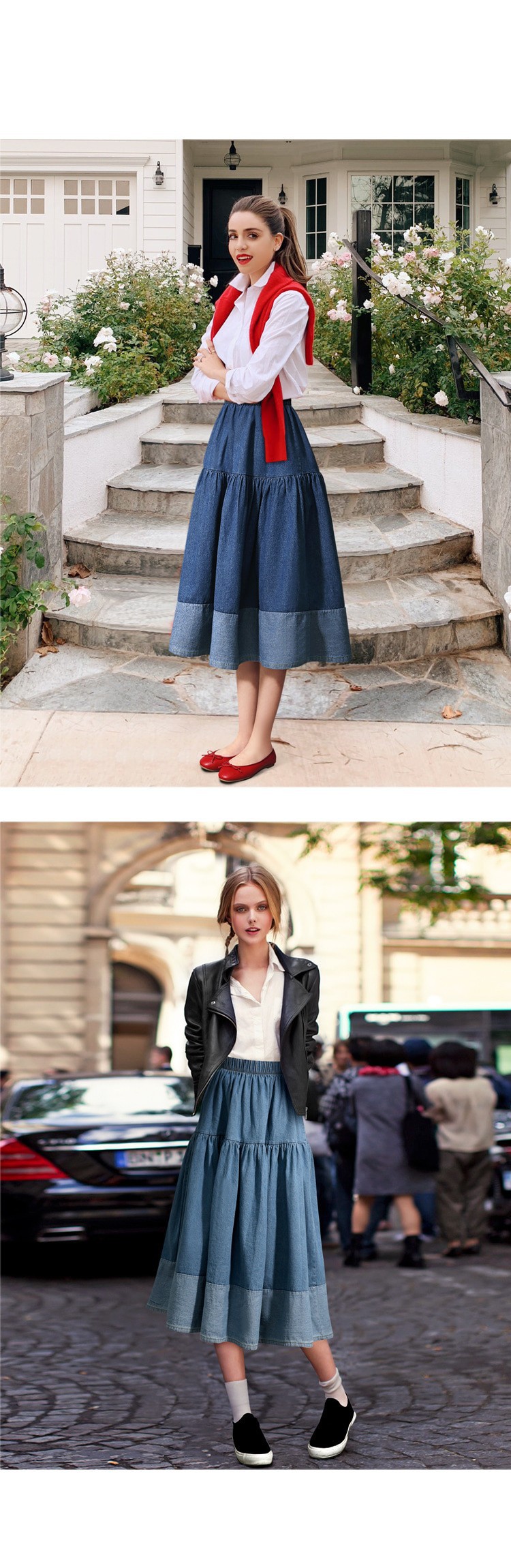 Plus-size Denim Skirt Flared Hem