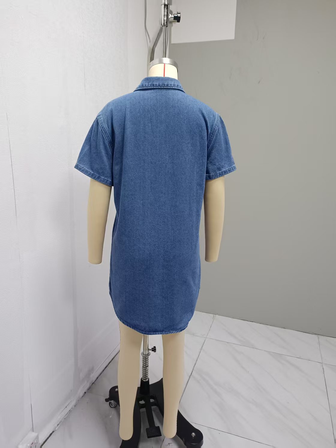Denim Dress Notch-Collar Pocketed Women's