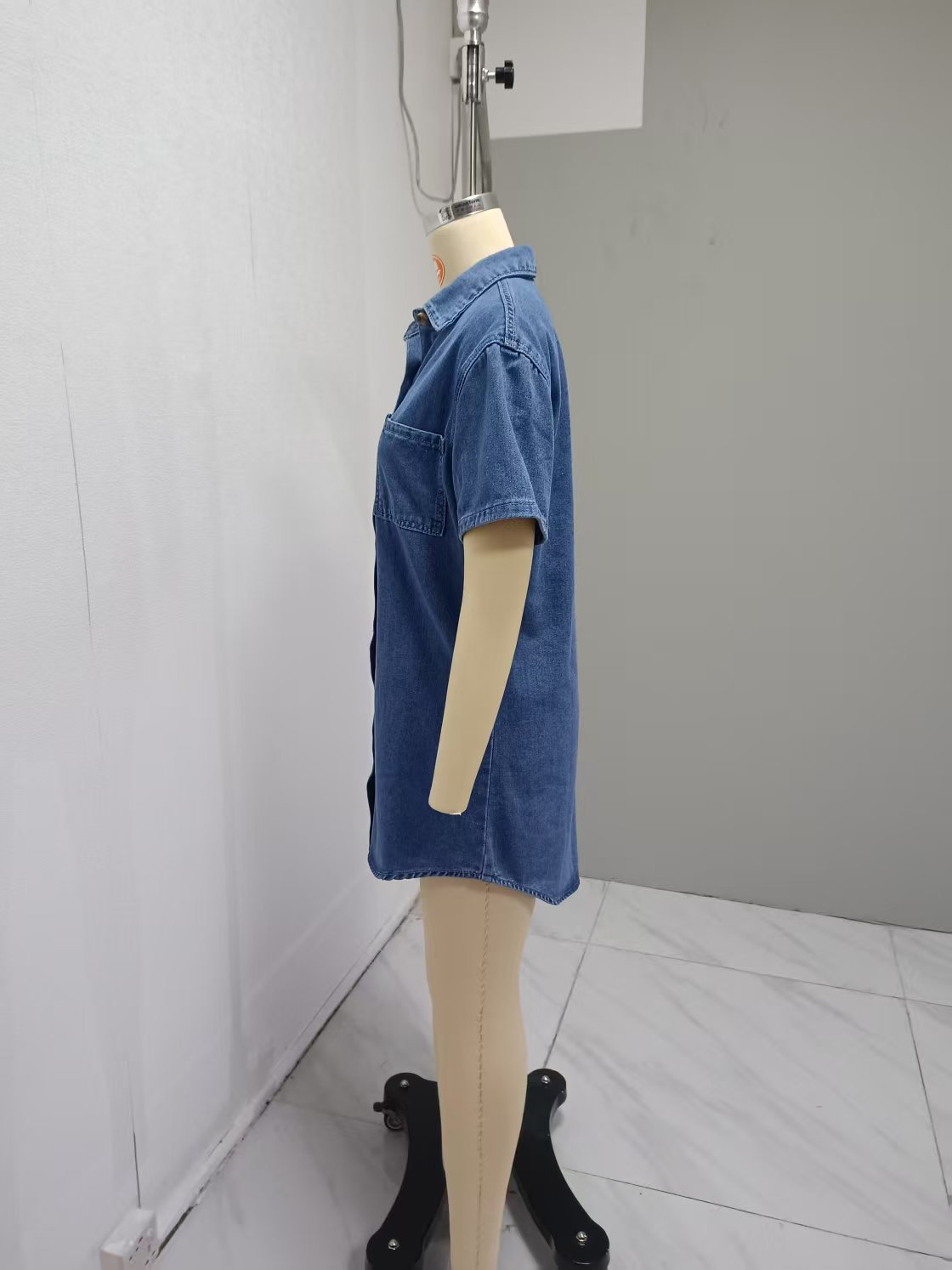 Denim Dress Notch-Collar Pocketed Women's