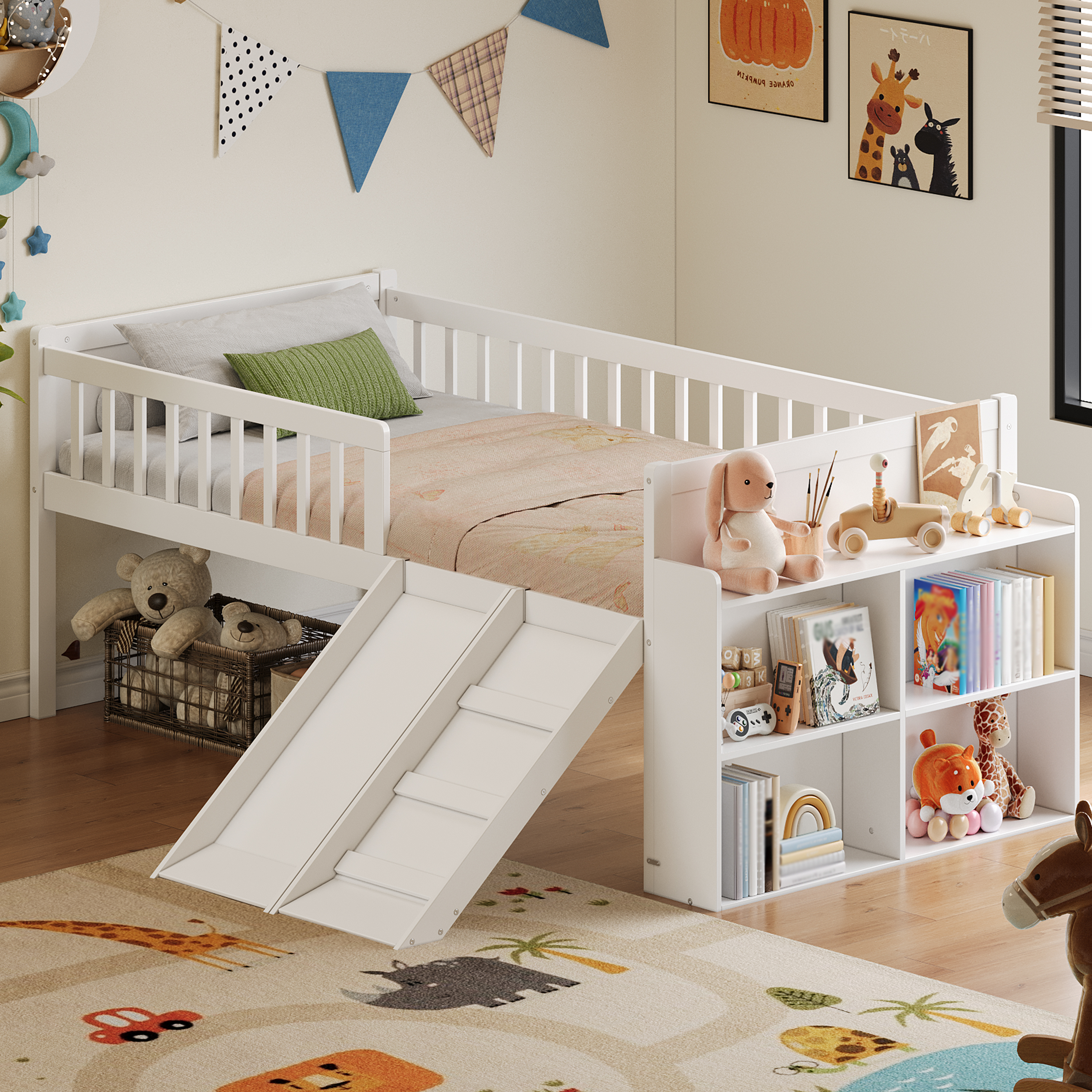 Twin Bed Frame Storage Shelf White