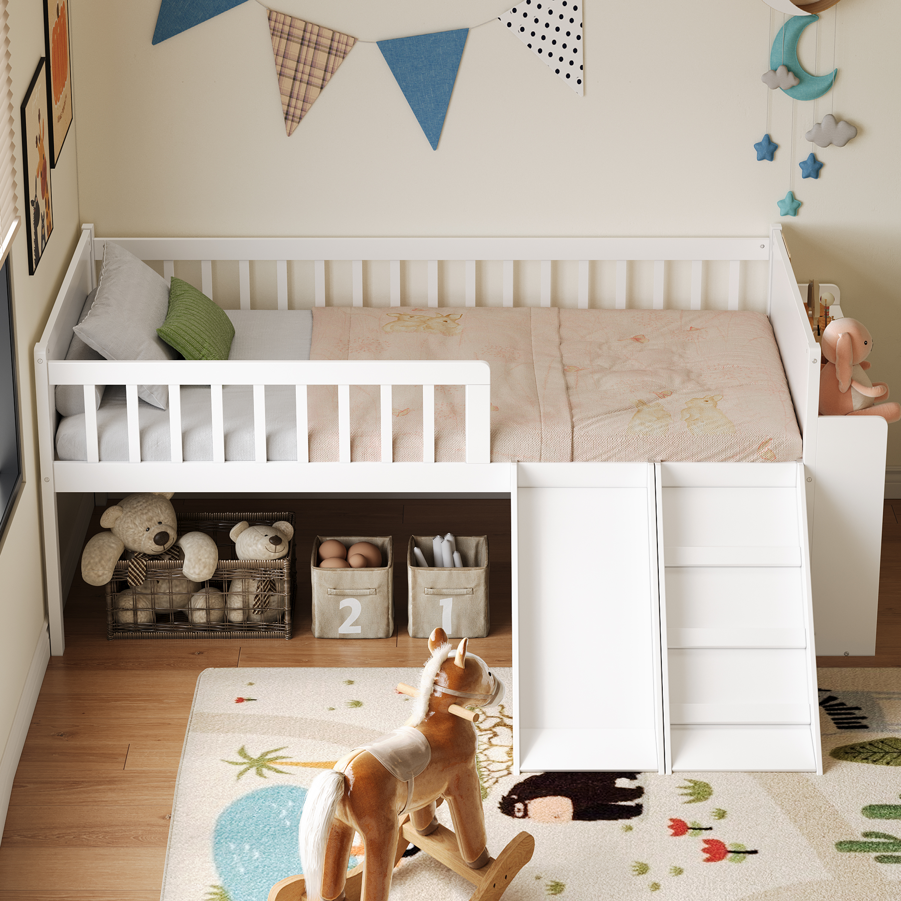 Twin Bed Frame Storage Shelf White