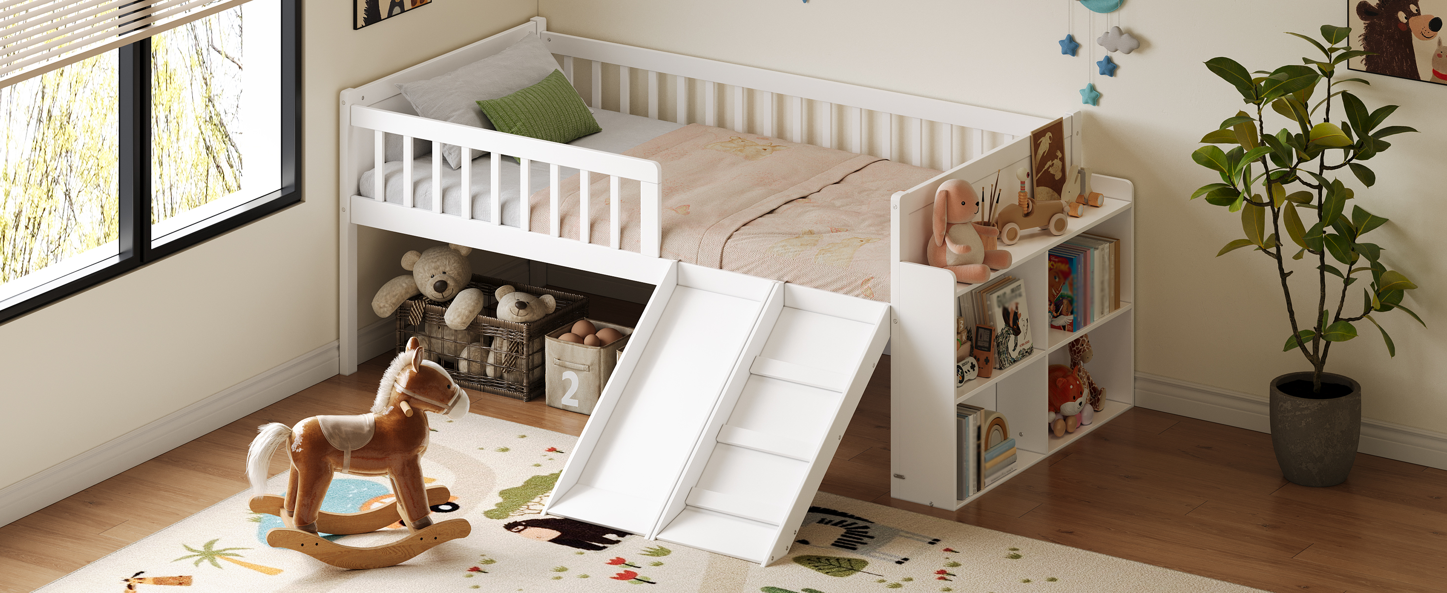 Twin Bed Frame Storage Shelf White
