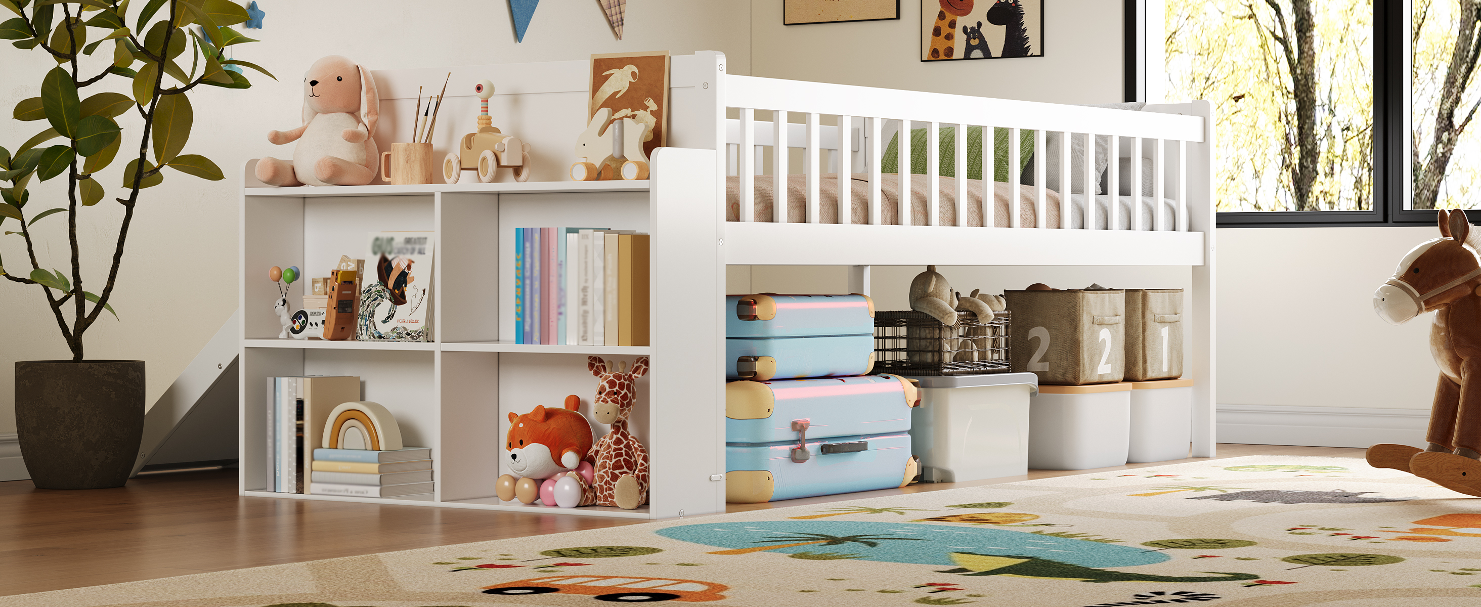 Twin Bed Frame Storage Shelf White