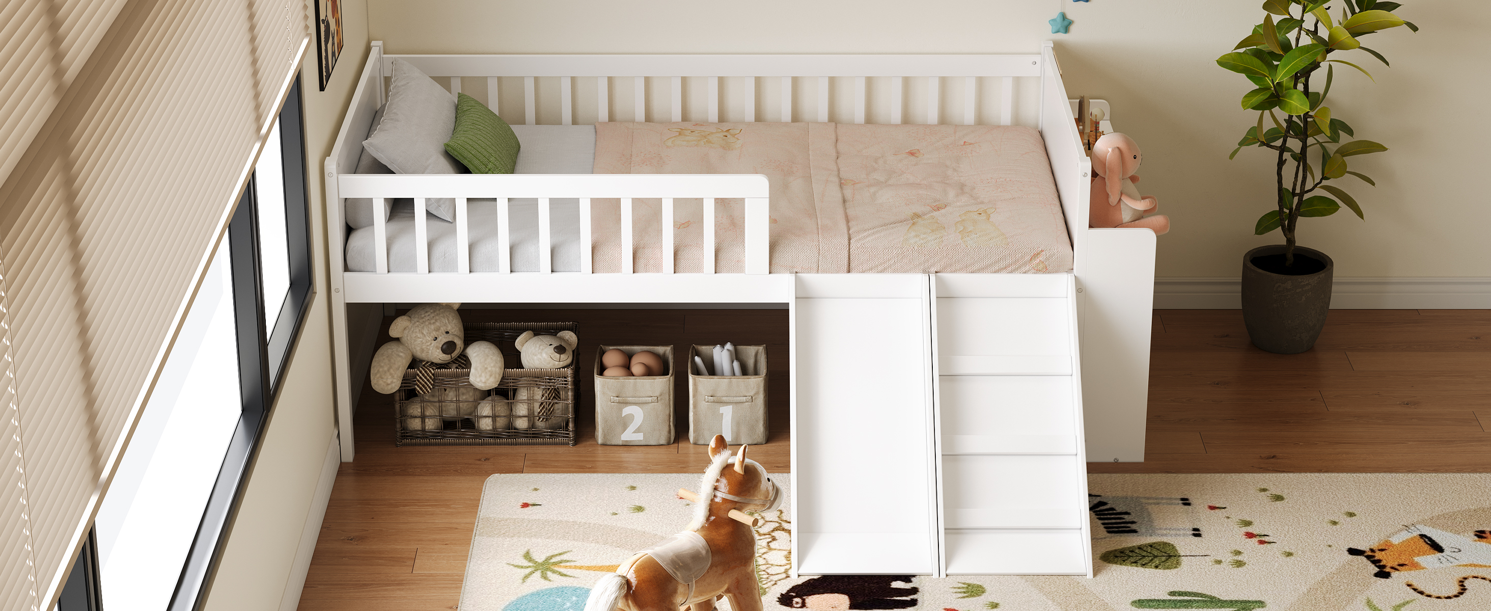 Twin Bed Frame Storage Shelf White