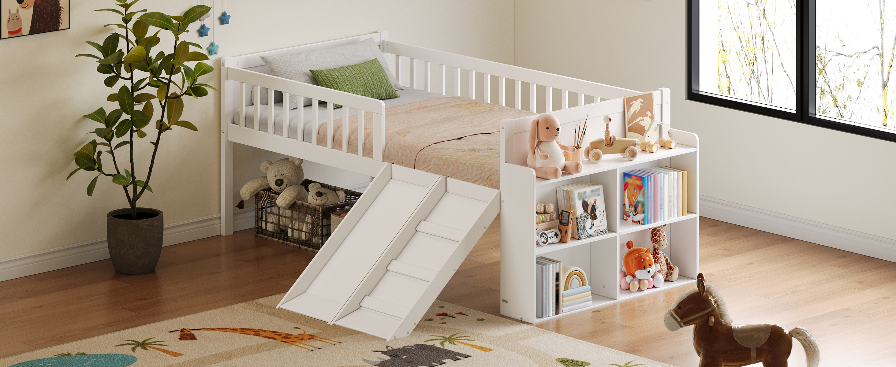 Twin Bed Frame Storage Shelf White