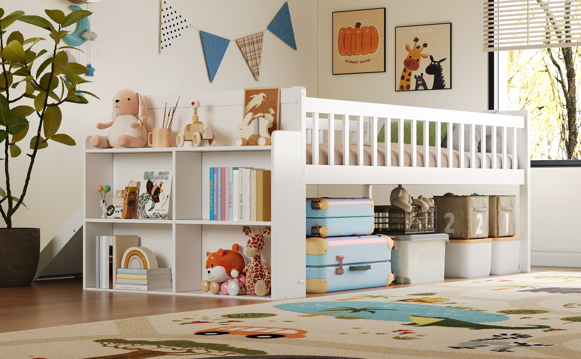 Twin Bed Frame Storage Shelf White