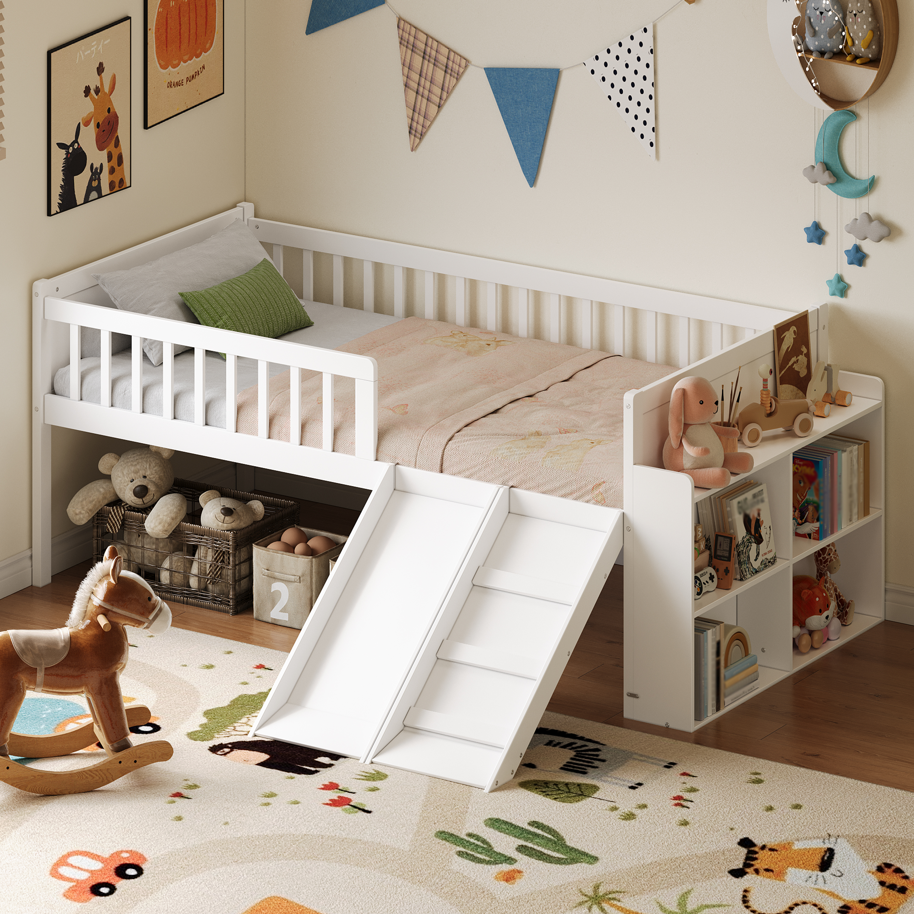 Twin Bed Frame Storage Shelf White