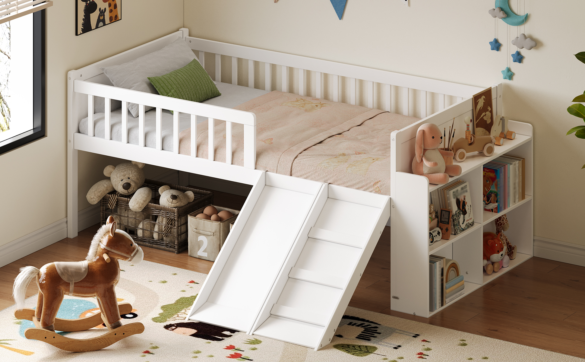 Twin Bed Frame Storage Shelf White